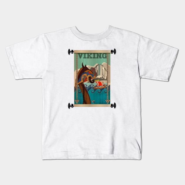 Viking Tapestry Kids T-Shirt by i4ni Studio